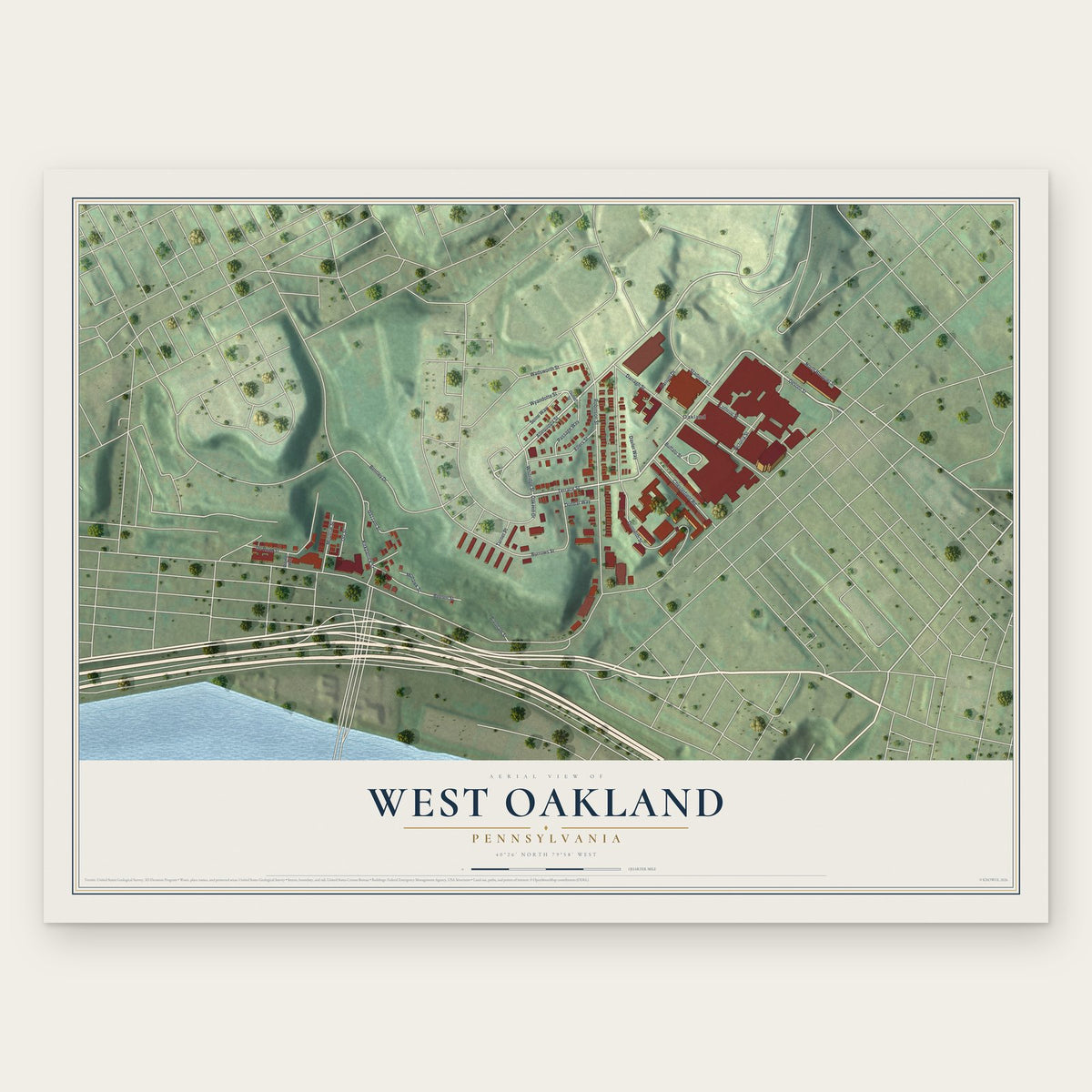 West Oakland, Pennsylvania map print, the full design