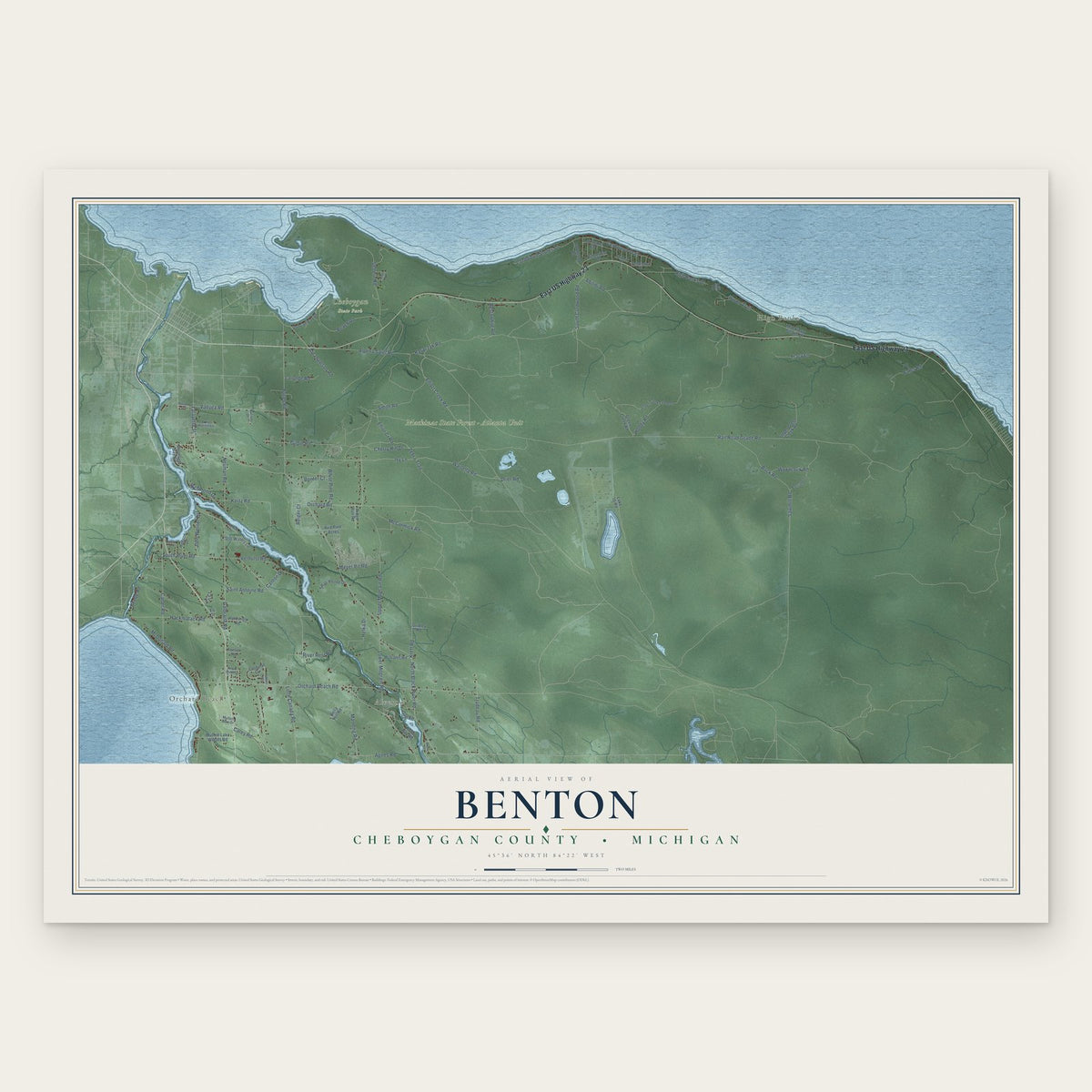 Benton, Cheboygan County, Michigan map print, the full design