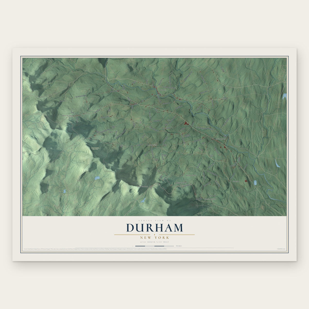 Durham, New York map print, the full design