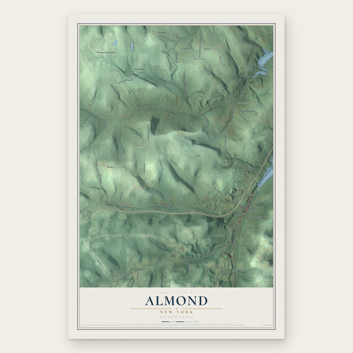 Almond, New York map print, the full design