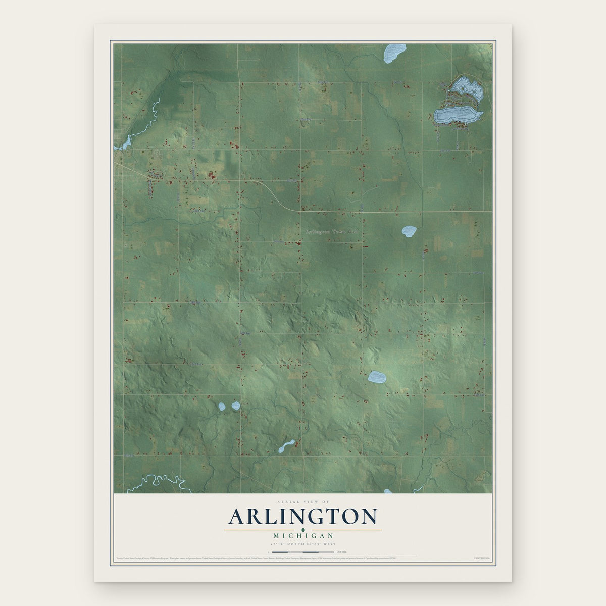 Arlington, Michigan map print, the full design