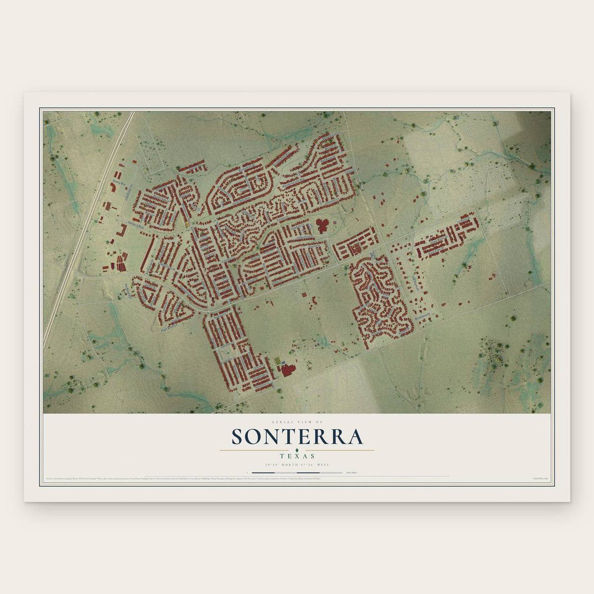 Sonterra, Texas map print, the full design