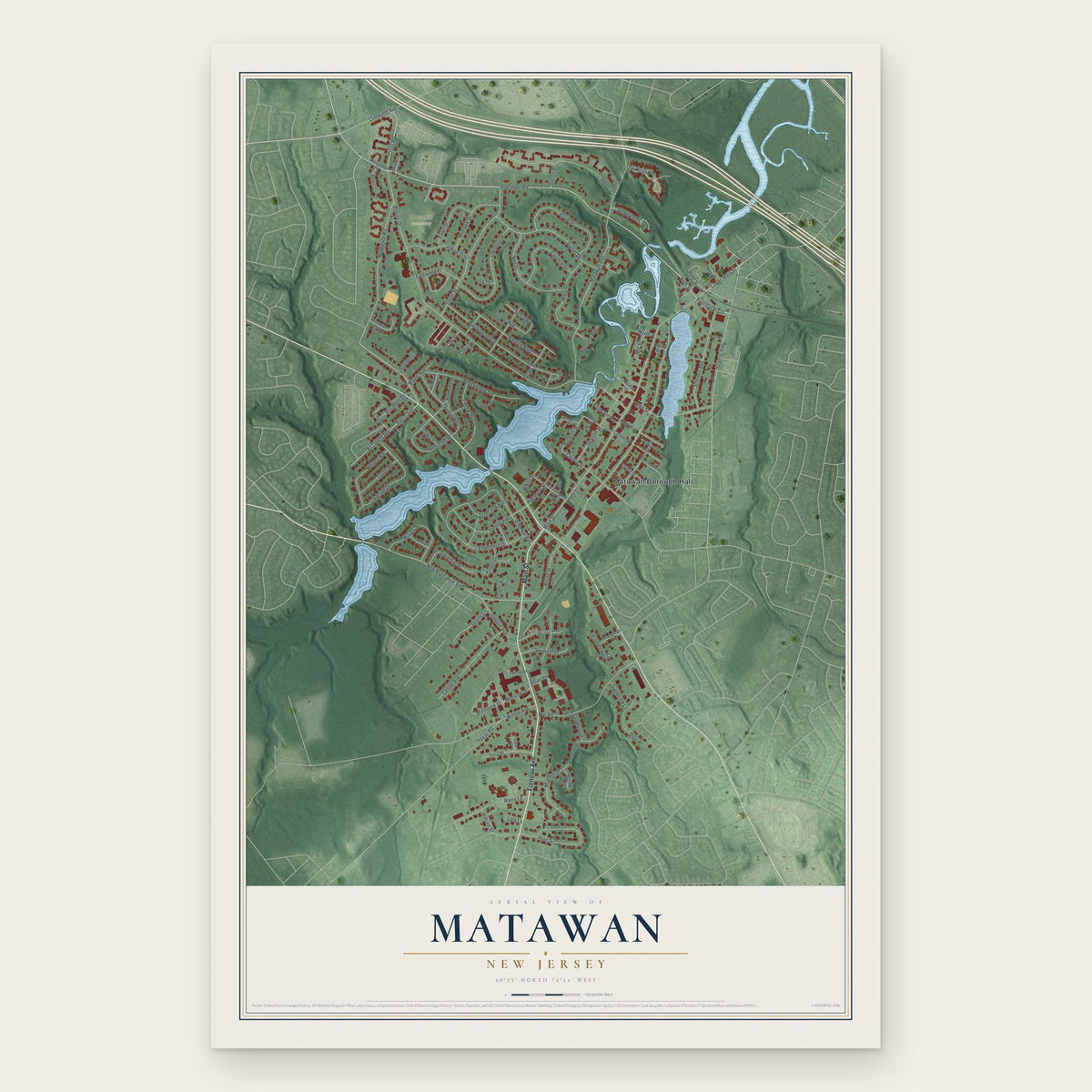 Matawan, New Jersey map print, the full design