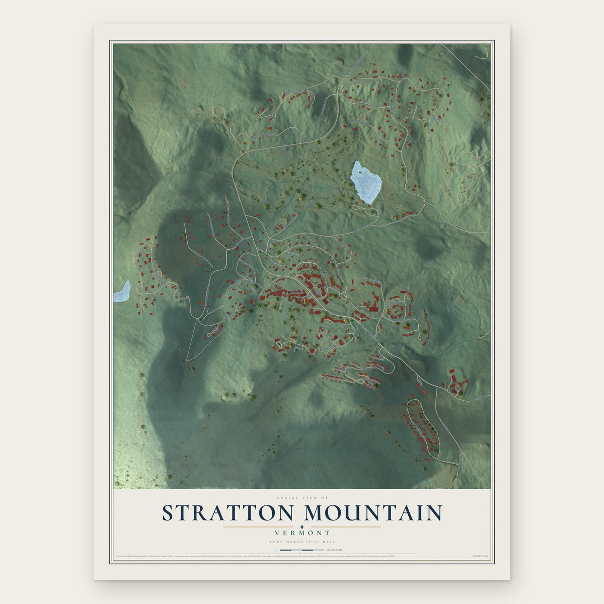 Stratton Mountain, Vermont map print, the full design