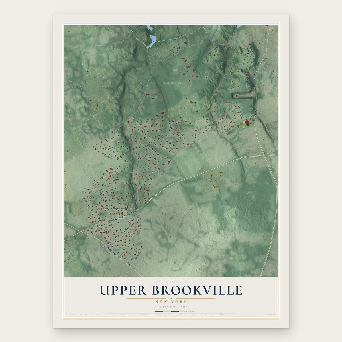 Upper Brookville, New York map print, the full design