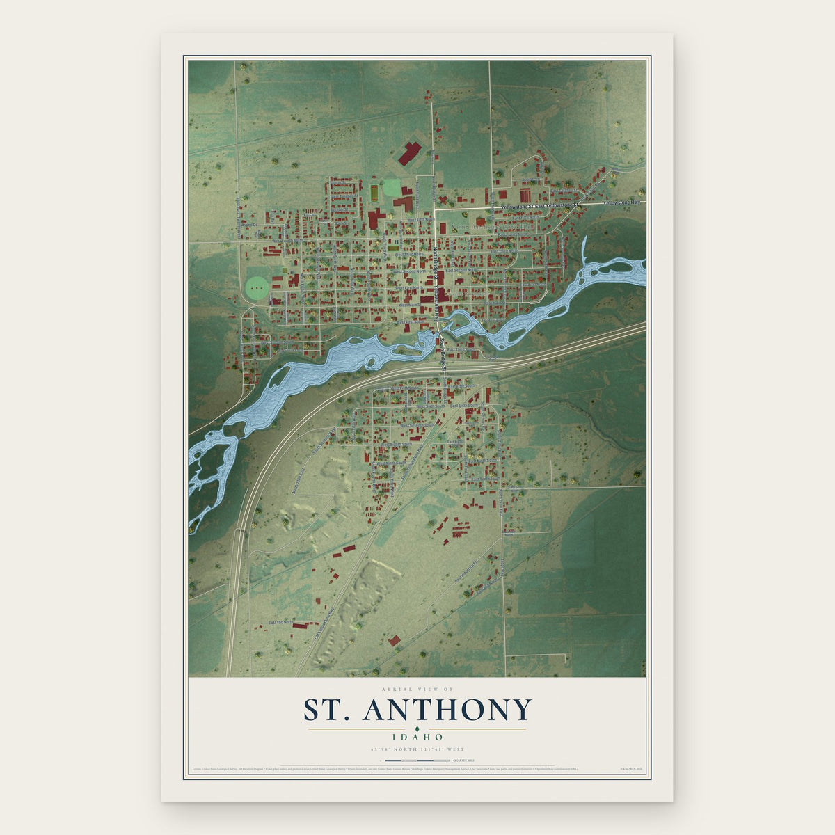 St. Anthony, Idaho map print, the full design