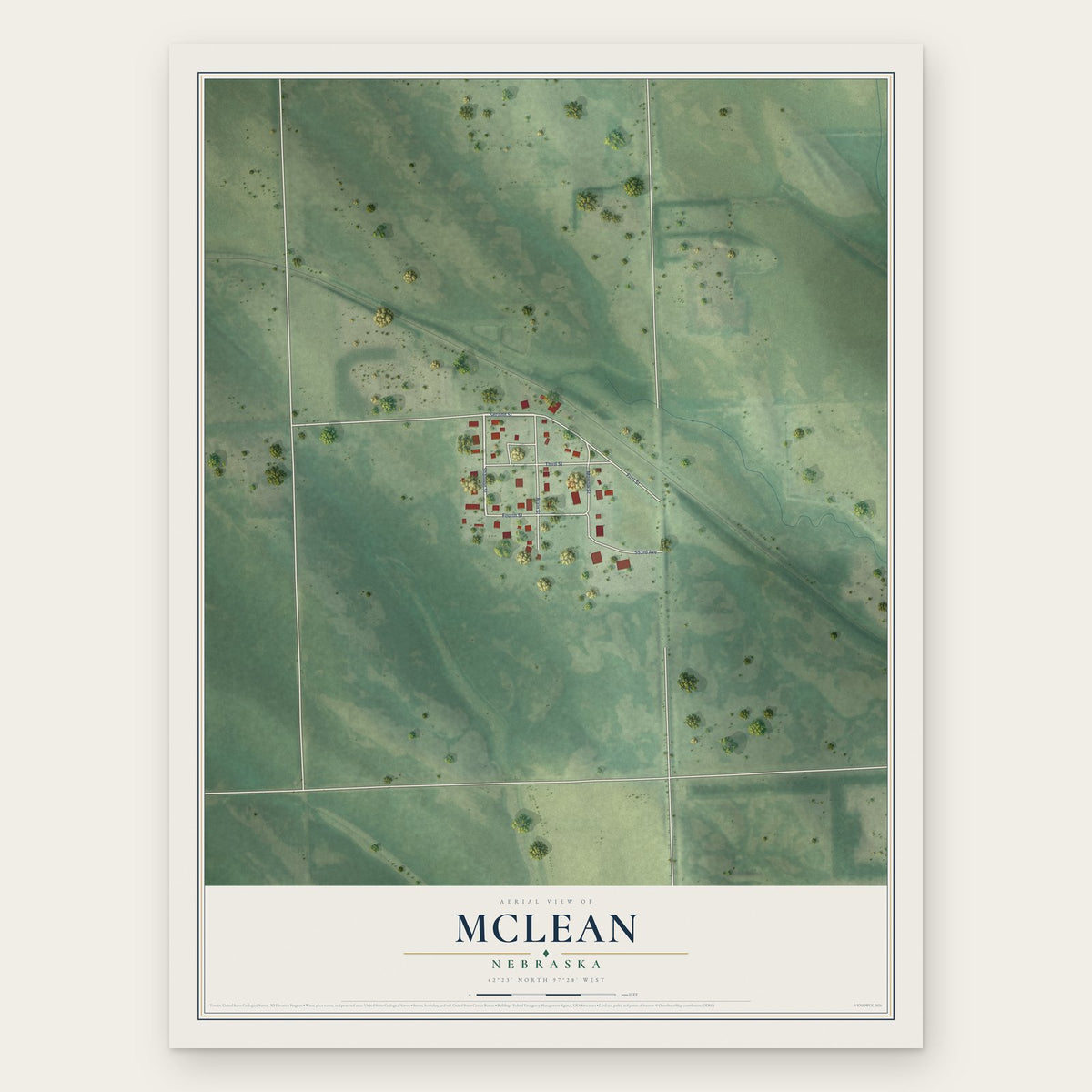 McLean, Nebraska map print, the full design