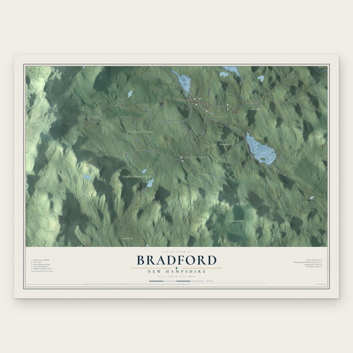 Bradford, New Hampshire map print, the full design