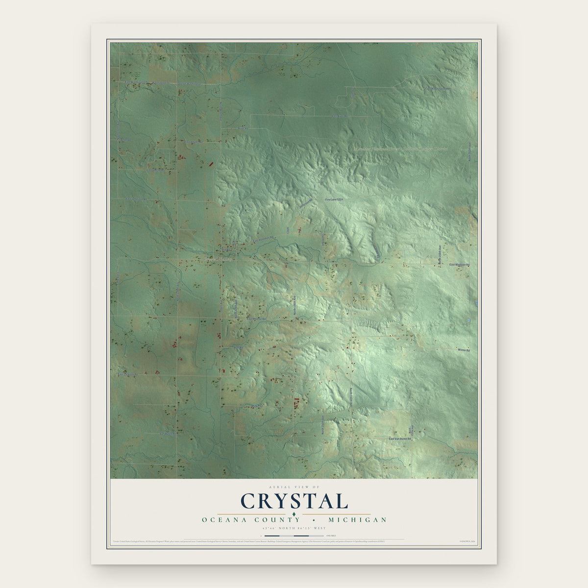 Crystal, Oceana County, Michigan map print, the full design