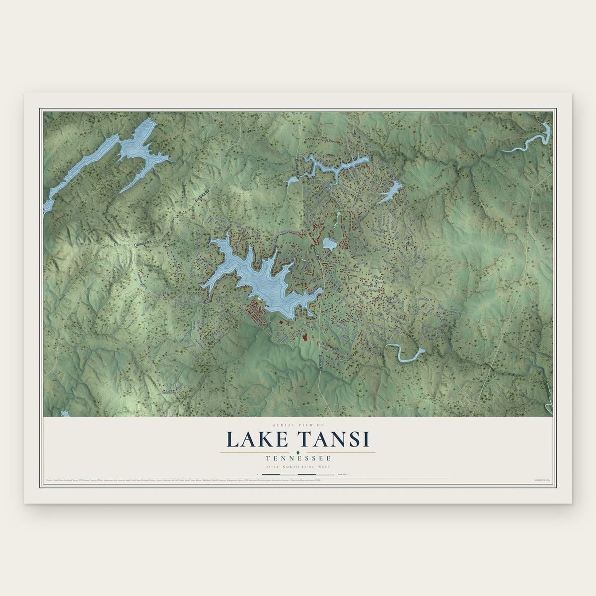 Lake Tansi, Tennessee map print, the full design