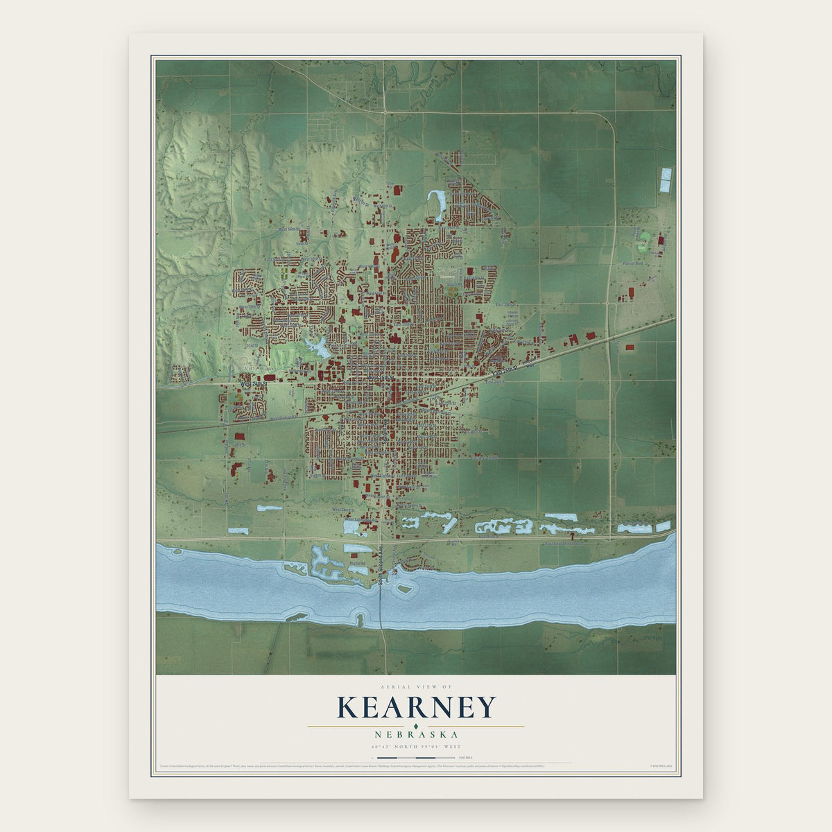 Kearney, Nebraska map print, the full design
