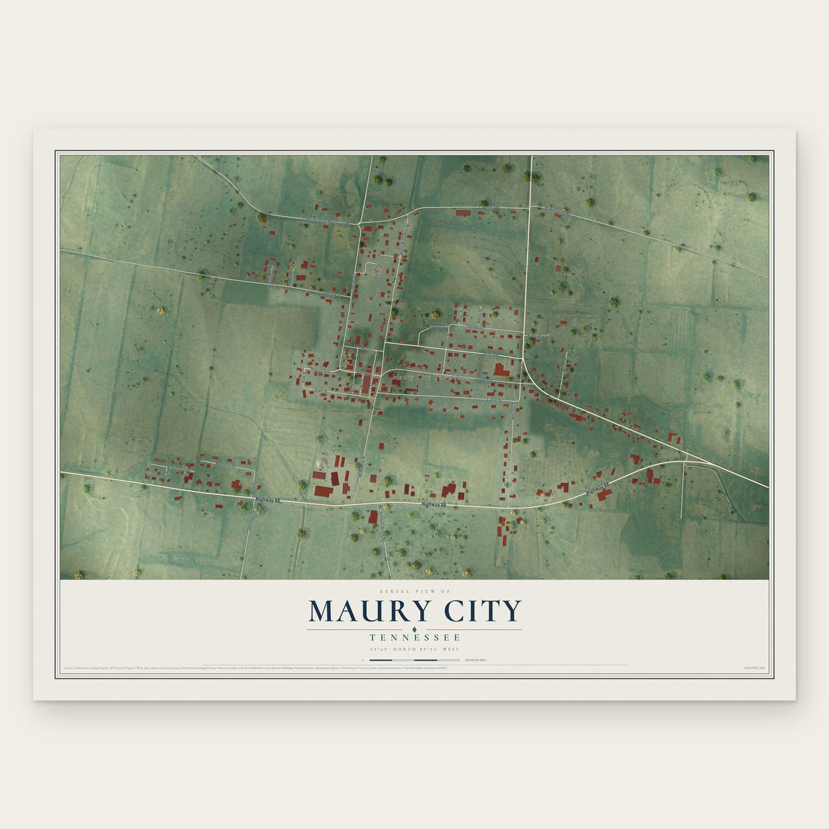 Maury City, Tennessee map print, the full design