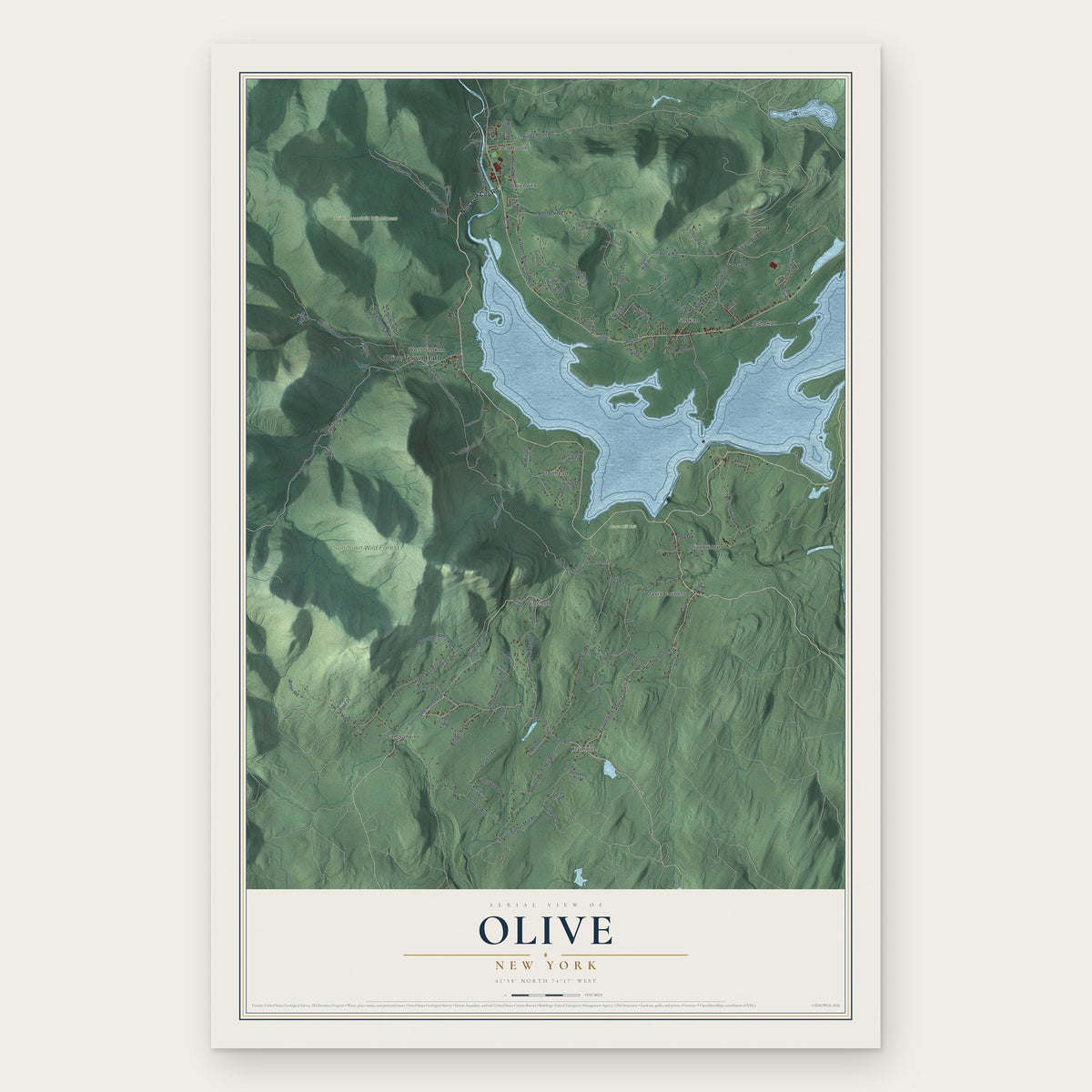 Olive, New York map print, the full design