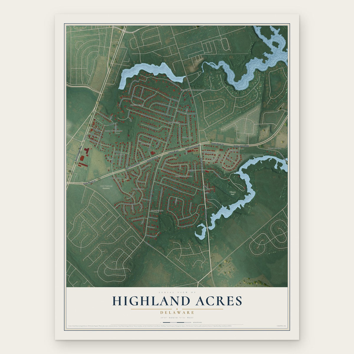 Highland Acres, Delaware map print, the full design