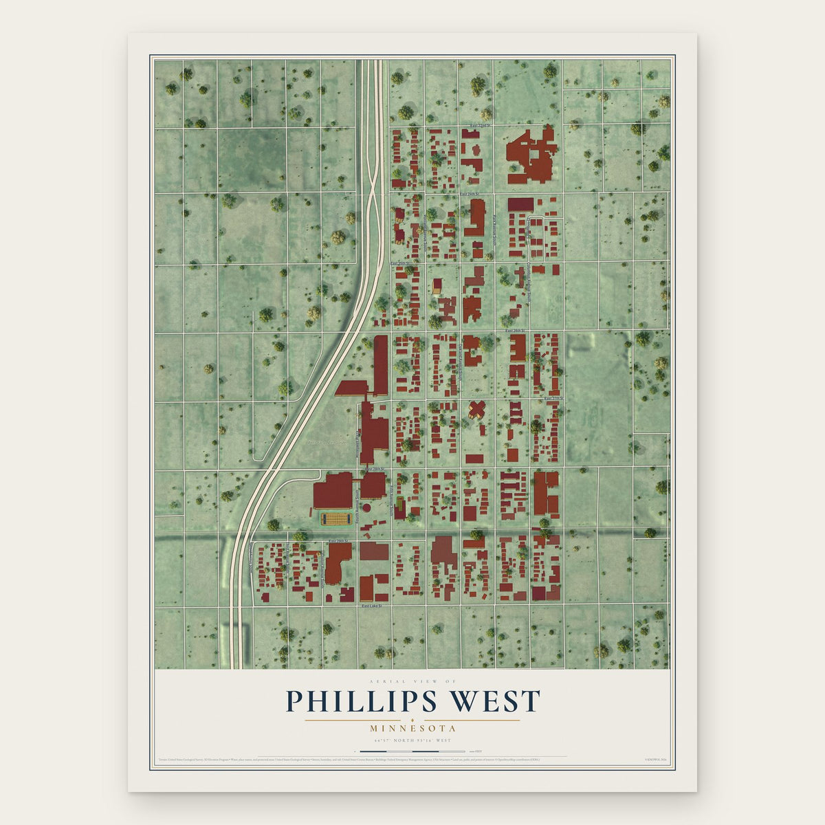 Phillips West, Minnesota map print, the full design
