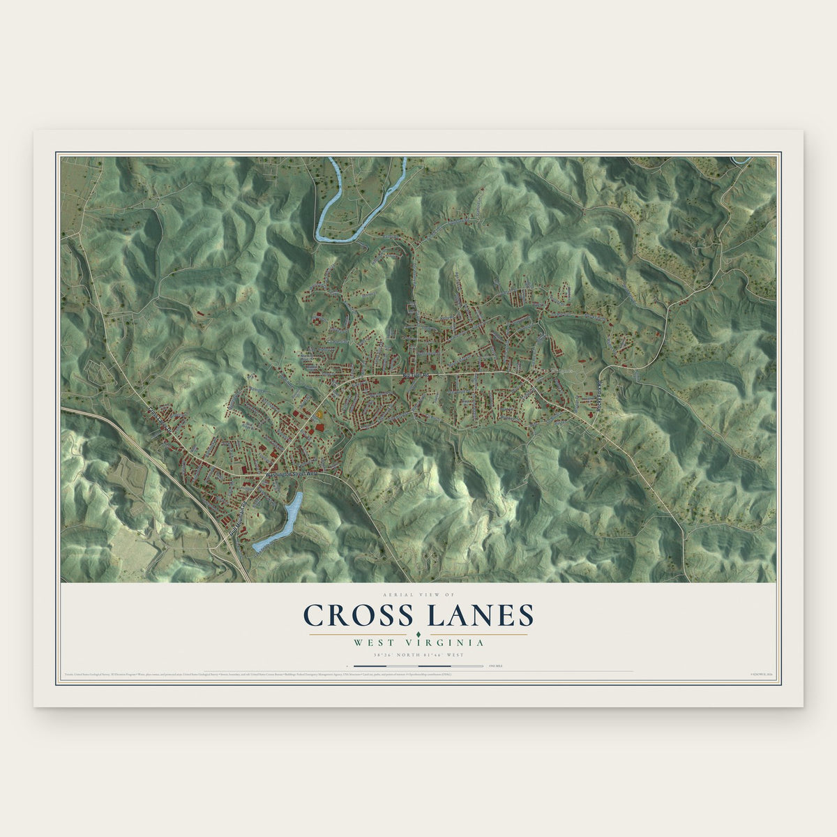 Cross Lanes, West Virginia map print, the full design