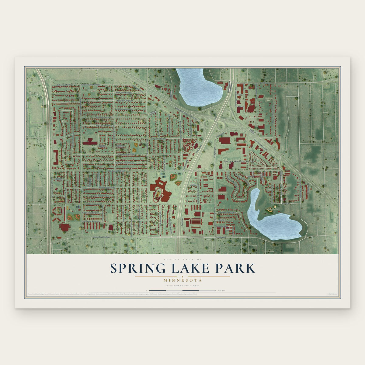 Spring Lake Park, Minnesota map print, the full design