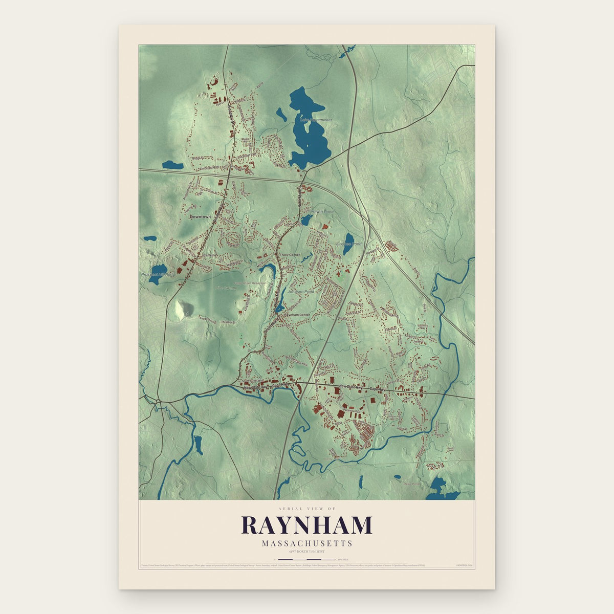Raynham, Massachusetts map print, the full design