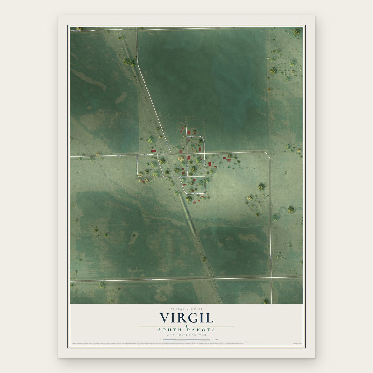 Virgil, South Dakota map print, the full design