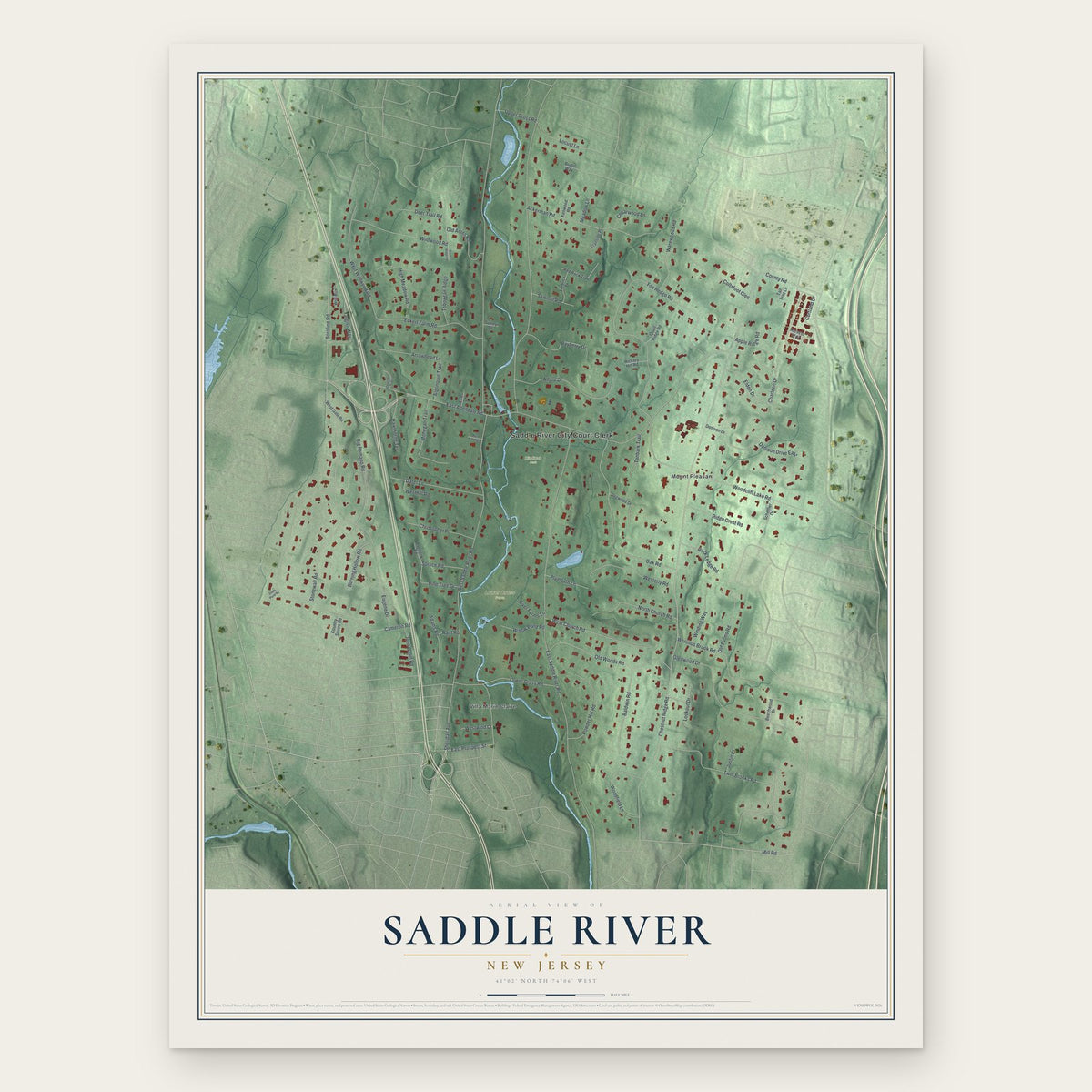 Saddle River, New Jersey map print, the full design