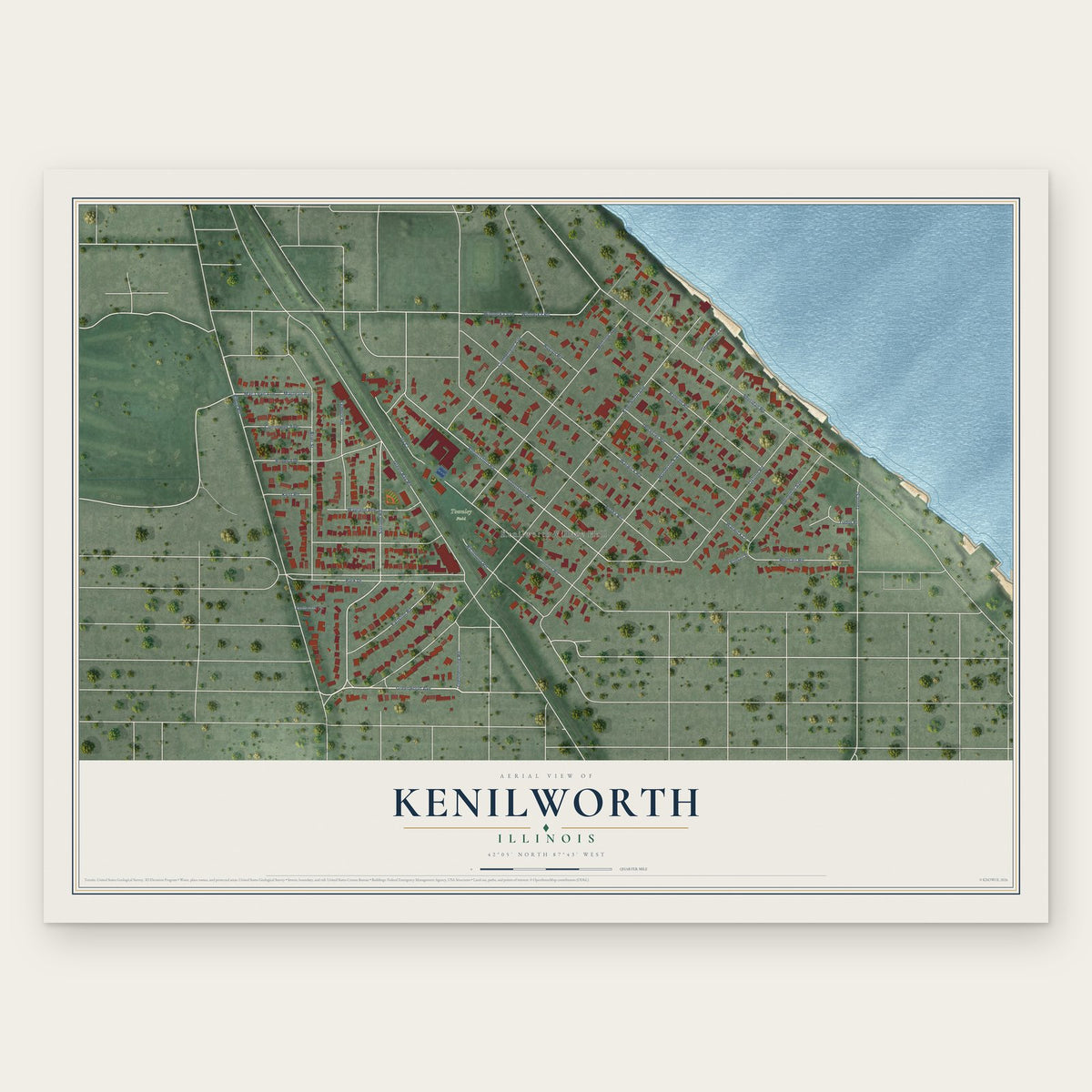 Kenilworth, Illinois map print, the full design