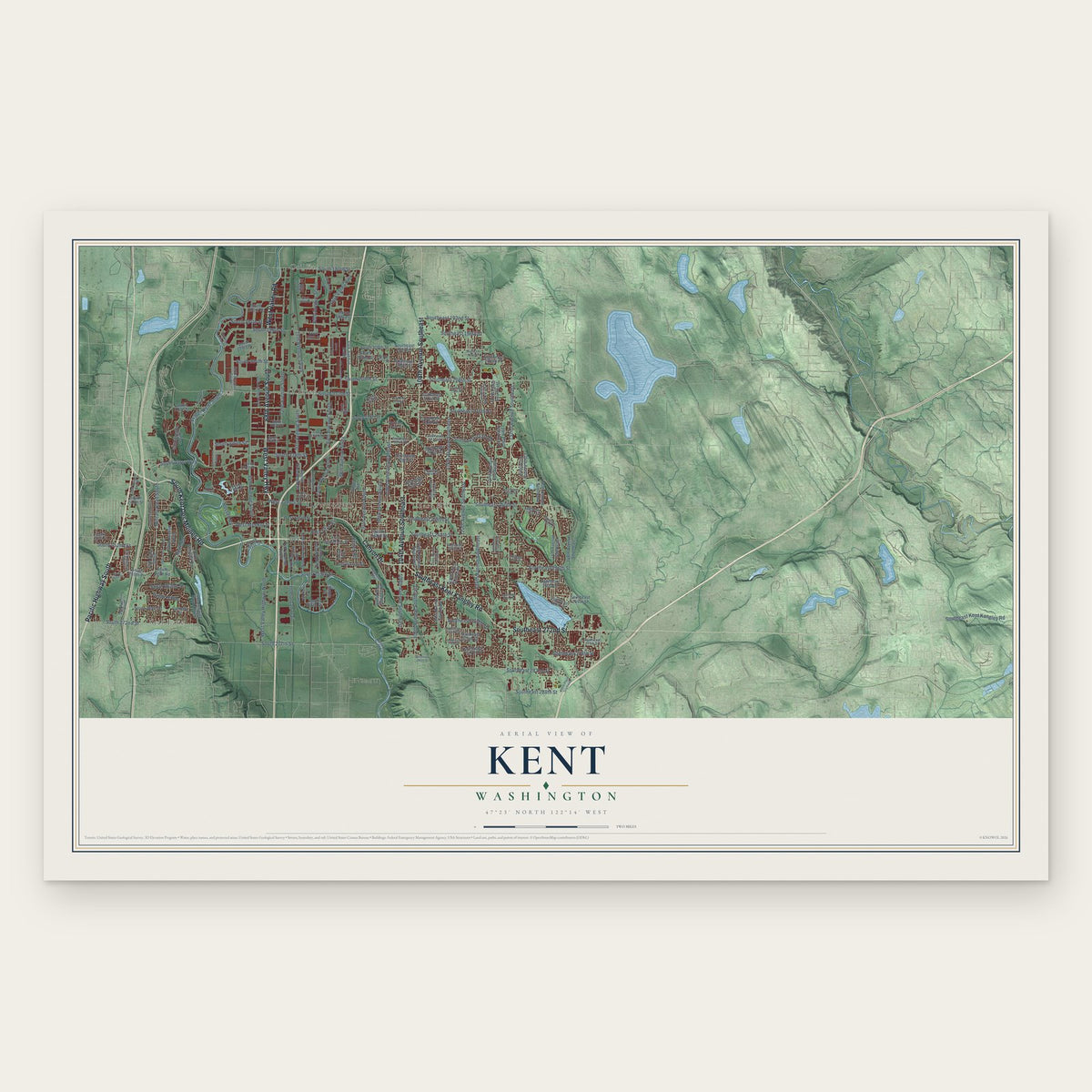 Kent, Washington map print, the full design