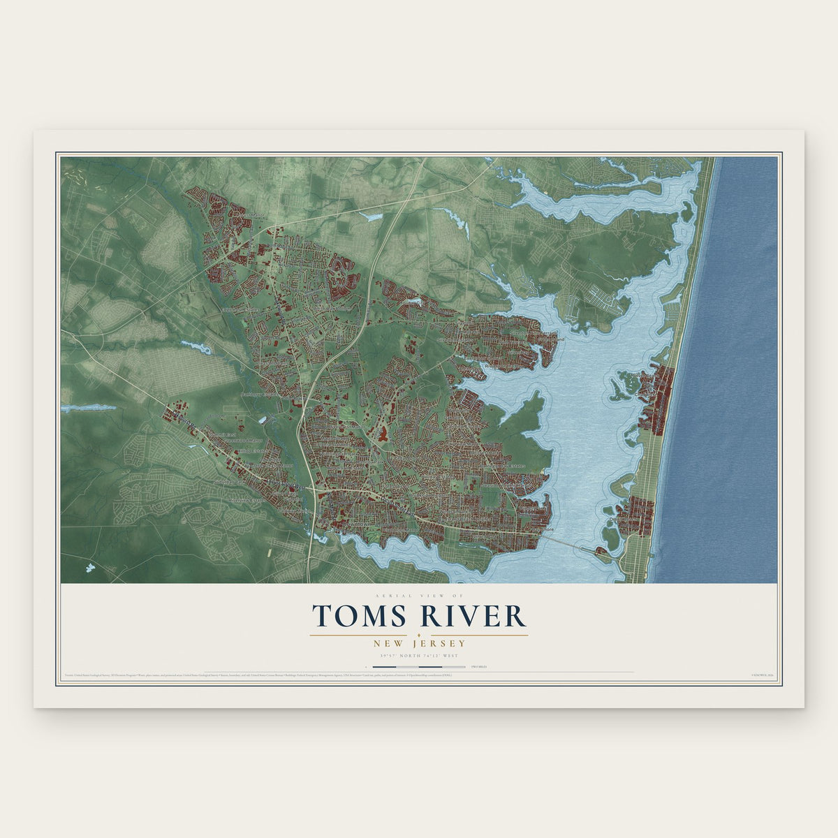Toms River, New Jersey map print, the full design