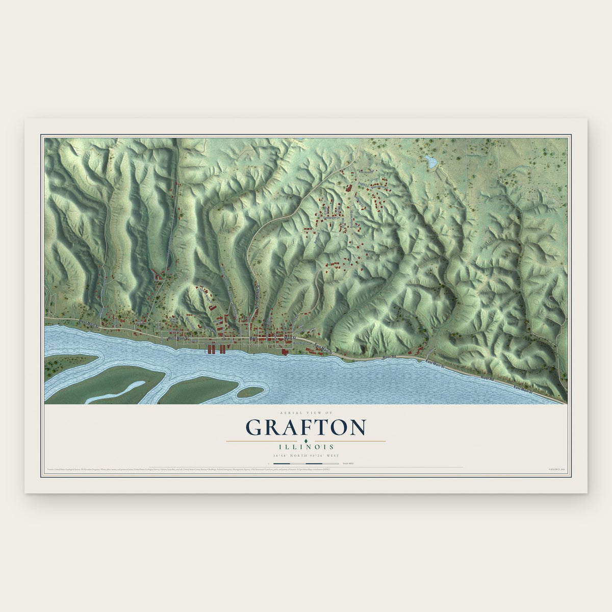 Grafton, Illinois map print, the full design