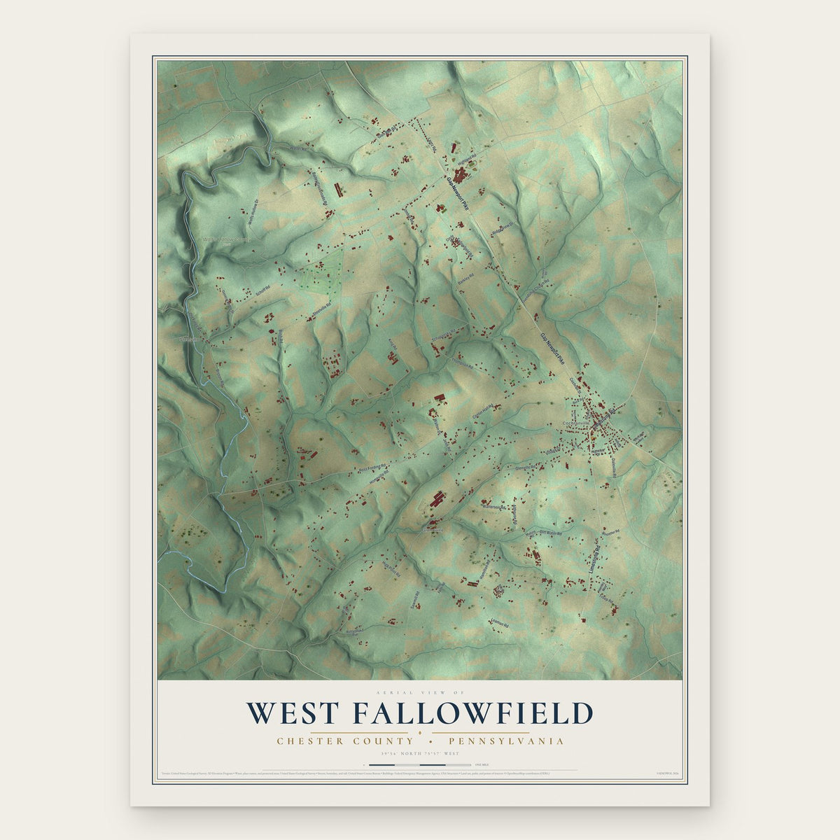 West Fallowfield, Chester County, Pennsylvania map print, the full design
