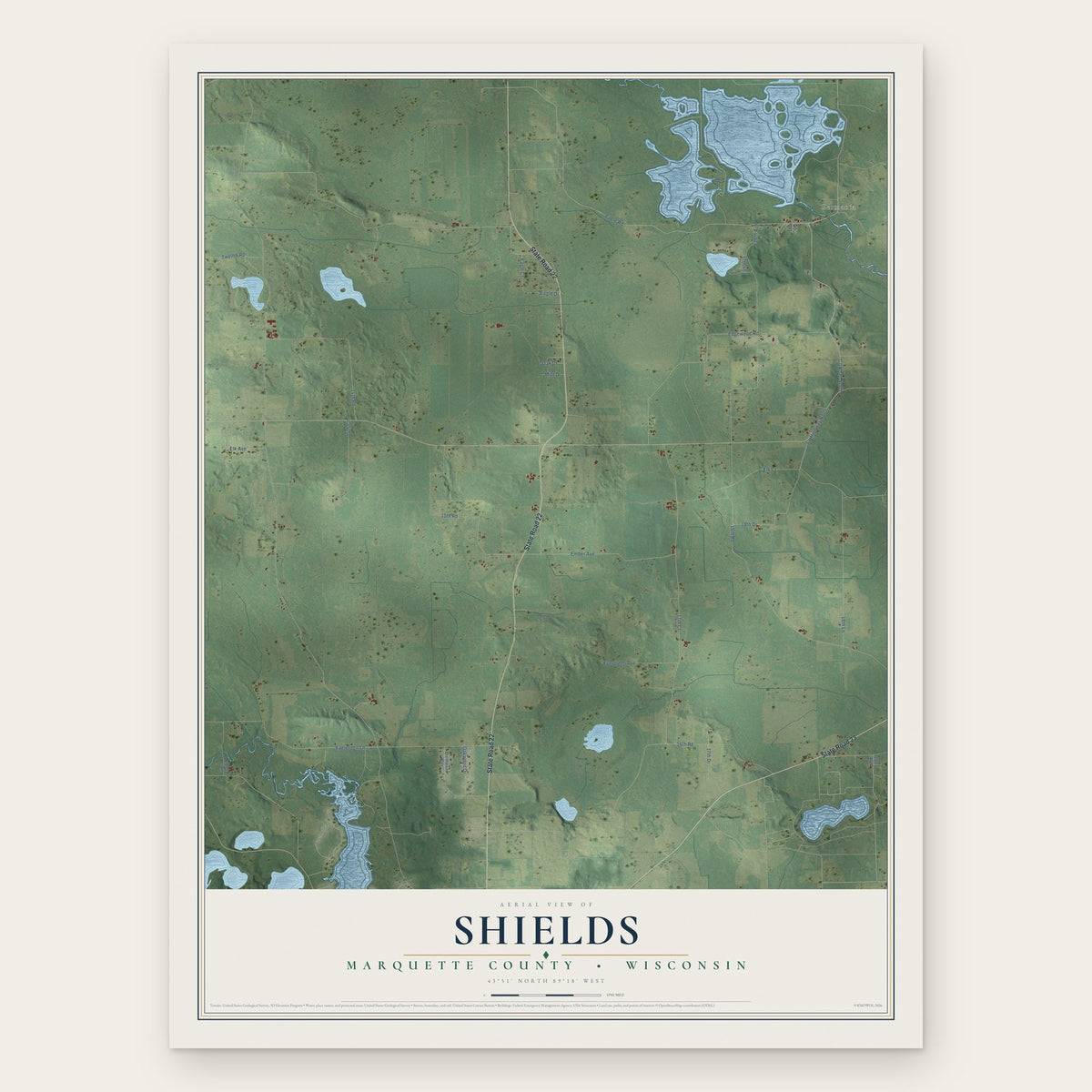 Shields, Marquette County, Wisconsin map print, the full design