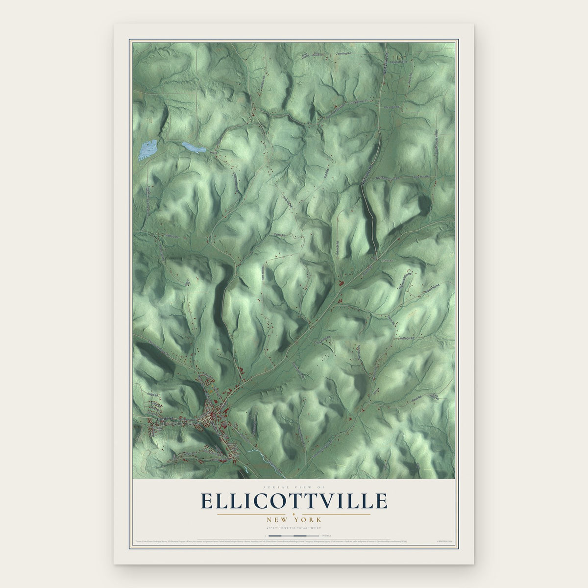 Ellicottville, New York map print, the full design