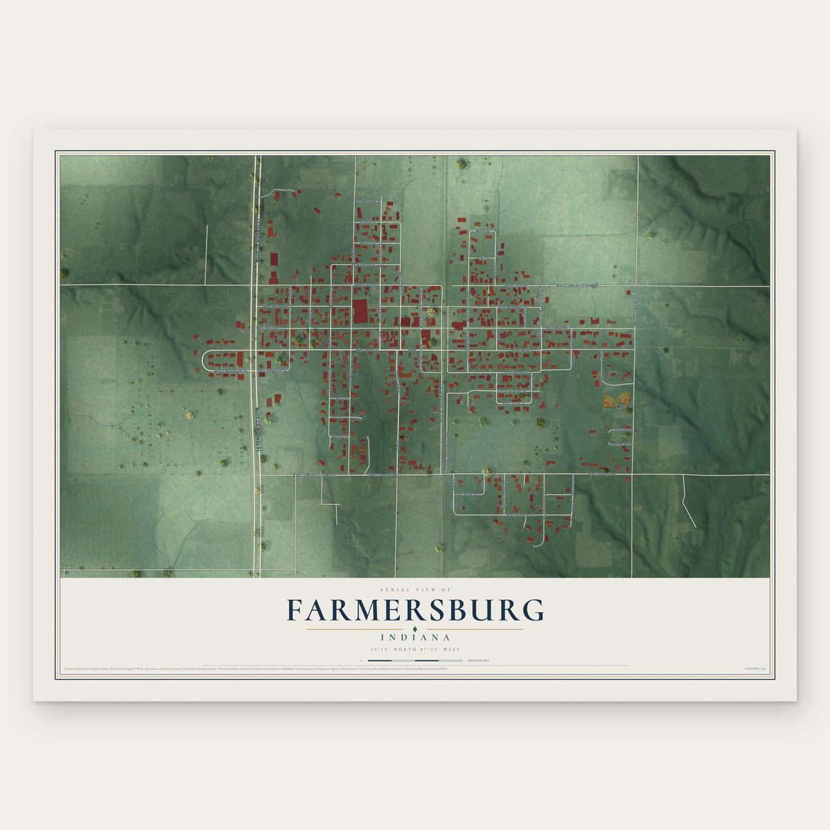 Farmersburg, Indiana map print, the full design
