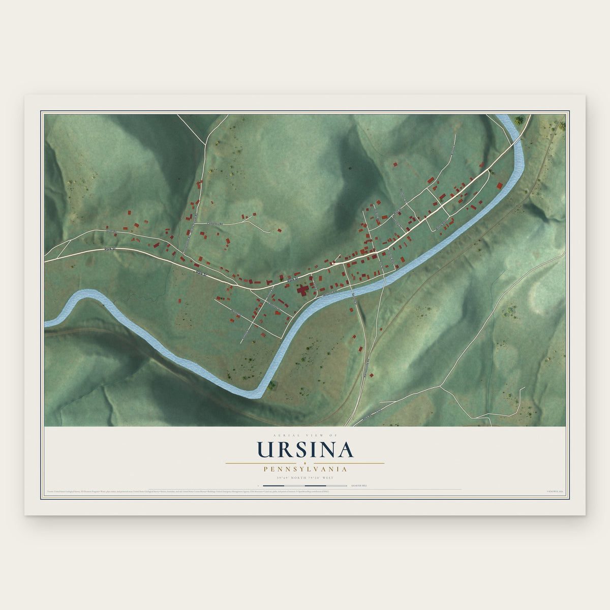 Ursina, Pennsylvania map print, the full design