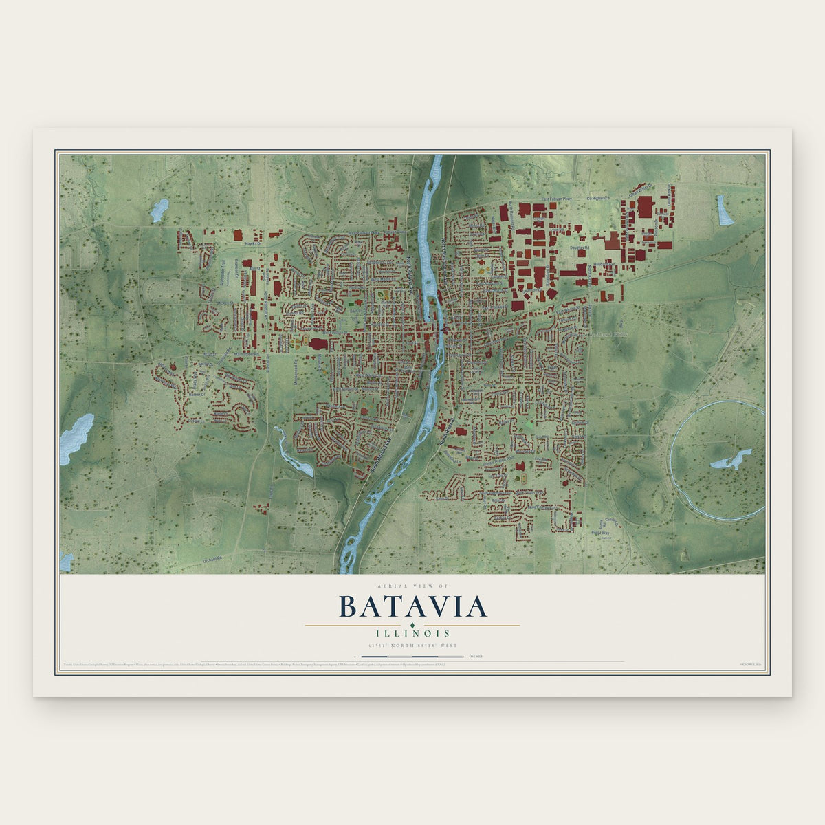 Batavia, Illinois map print, the full design
