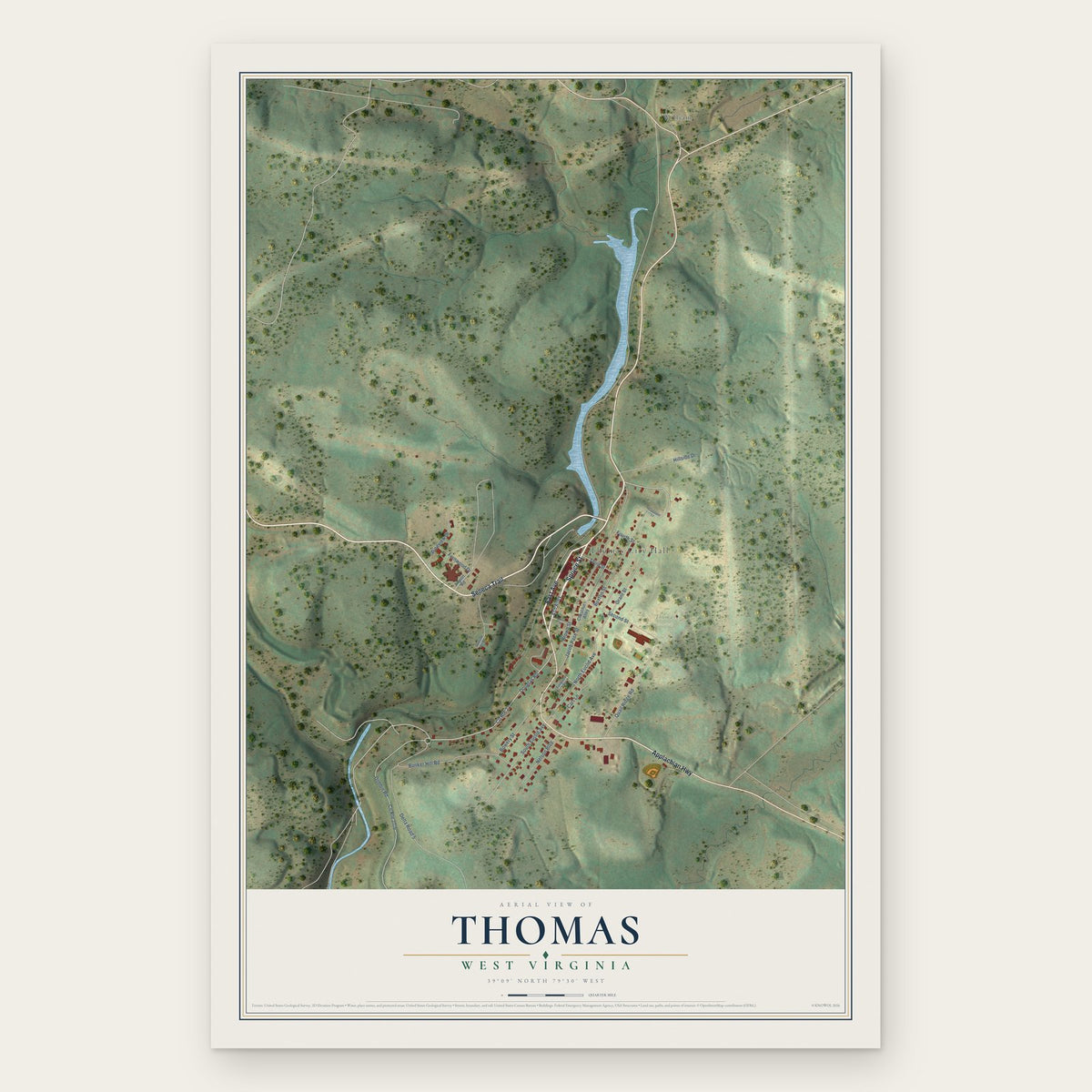 Thomas, West Virginia map print, the full design