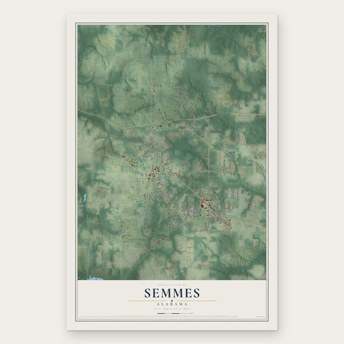 Semmes, Alabama map print, the full design
