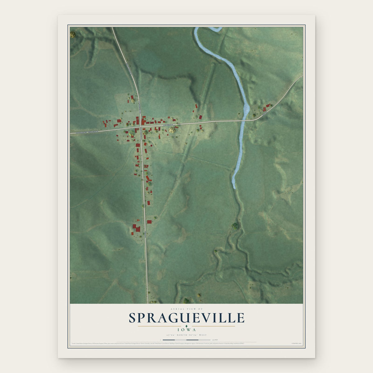 Spragueville, Iowa map print, the full design