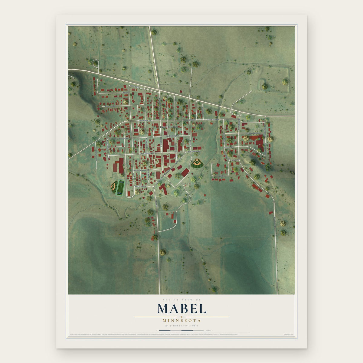 Mabel, Minnesota map print, the full design