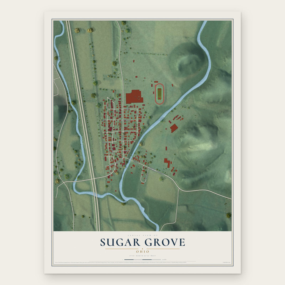 Sugar Grove, Ohio map print, the full design