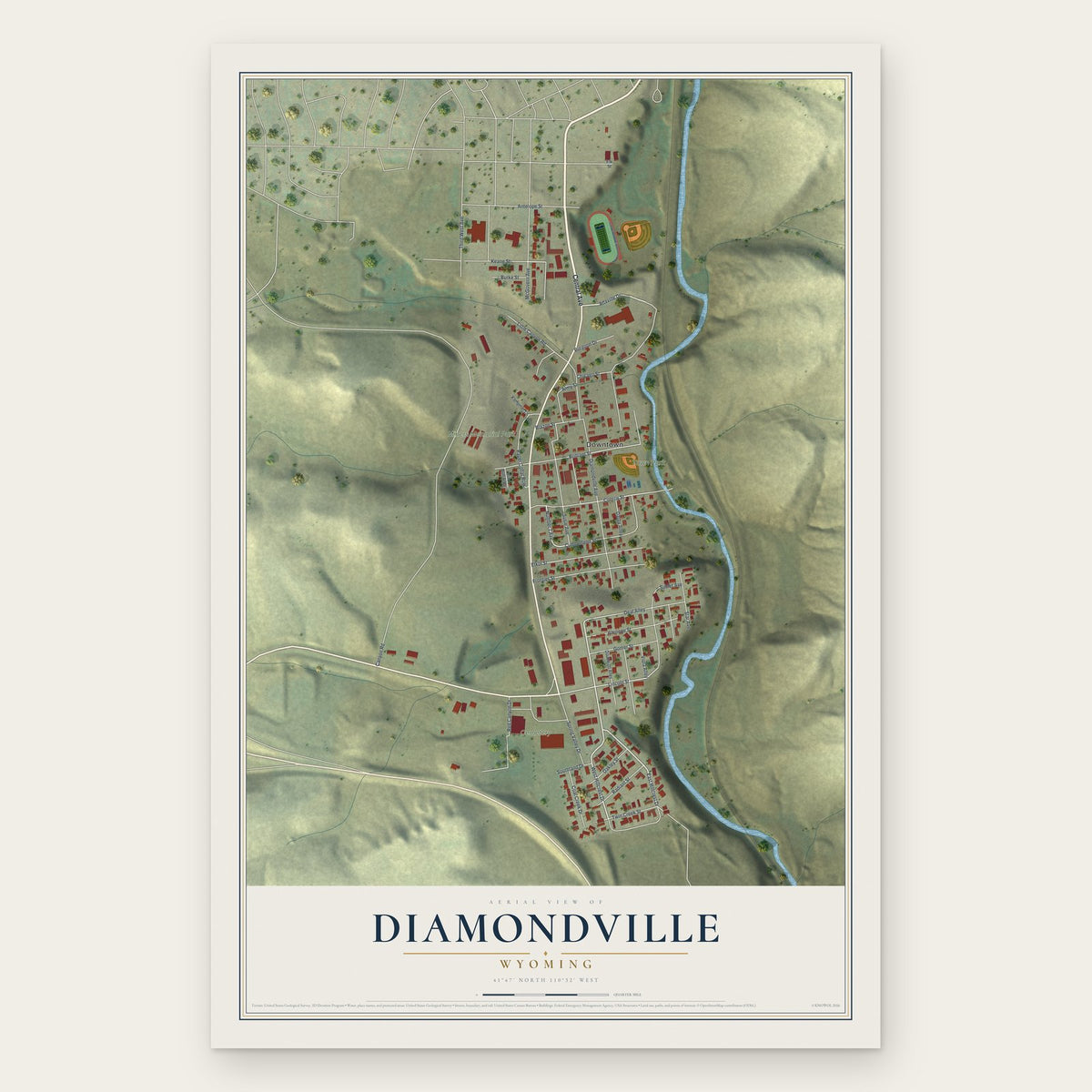 Diamondville, Wyoming map print, the full design