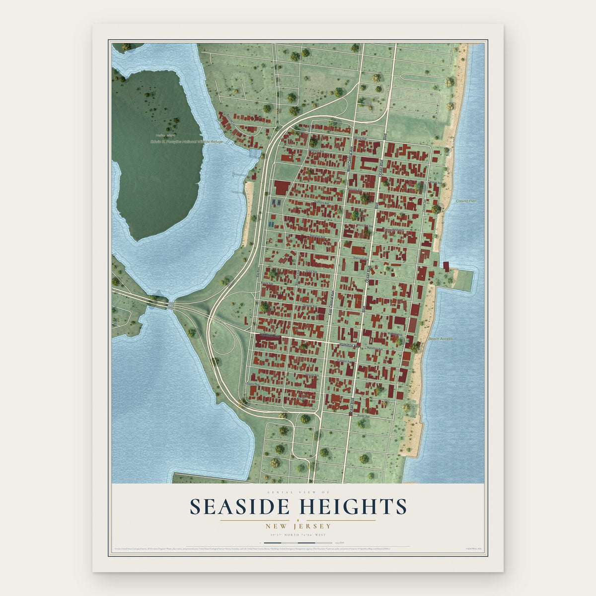 Seaside Heights, New Jersey map print, the full design