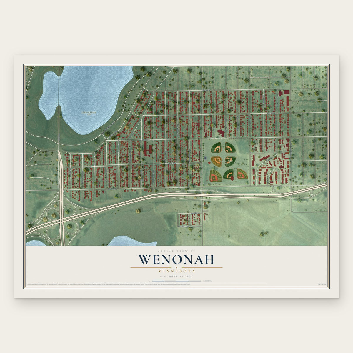 Wenonah, Minnesota map print, the full design