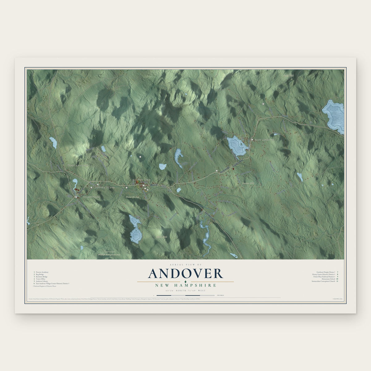 Andover, New Hampshire map print, the full design