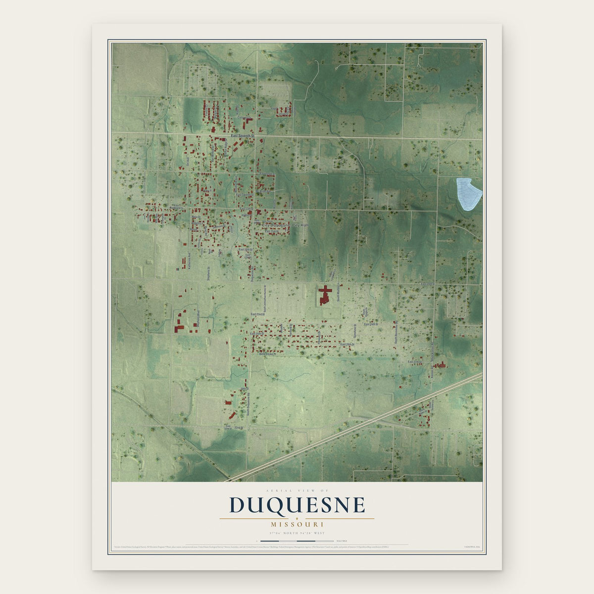 Duquesne, Missouri map print, the full design