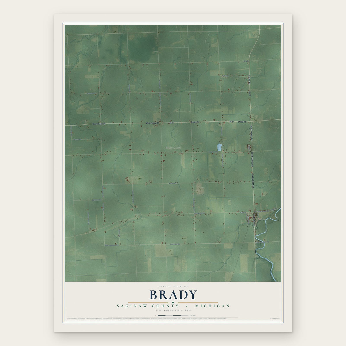 Brady, Saginaw County, Michigan map print, the full design