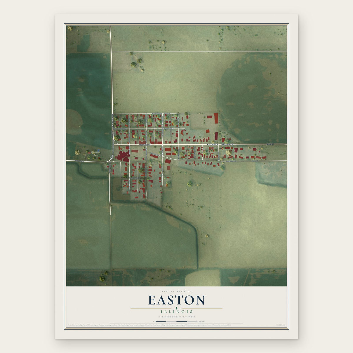 Easton, Illinois map print, the full design