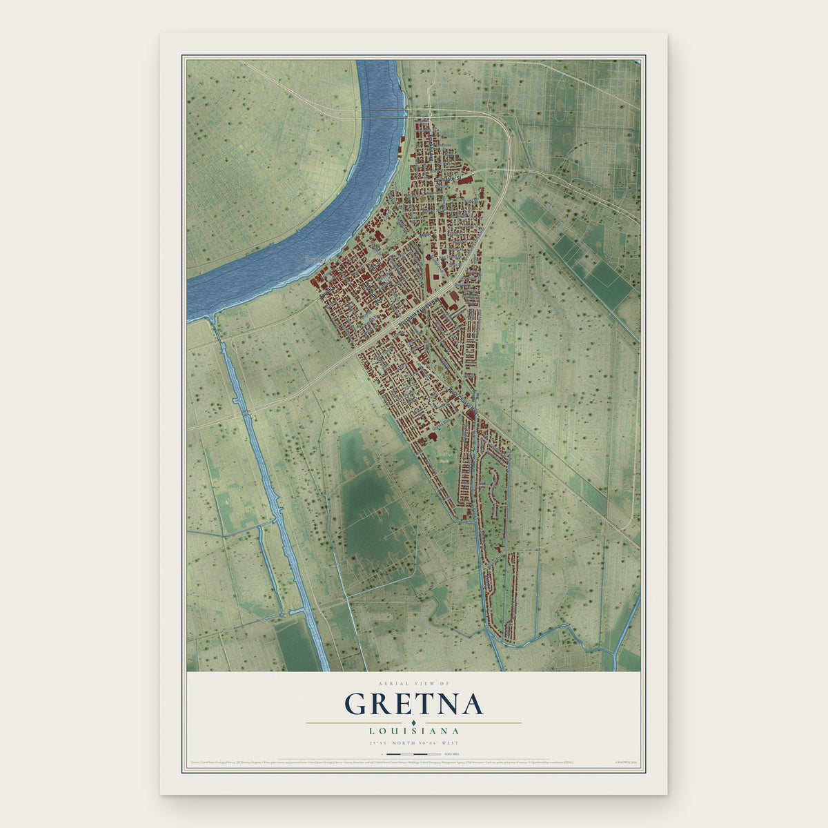 Gretna, Louisiana map print, the full design