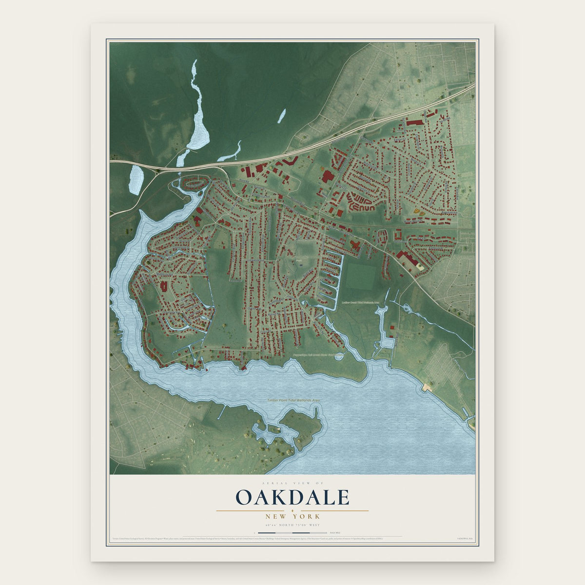 Oakdale, New York map print, the full design