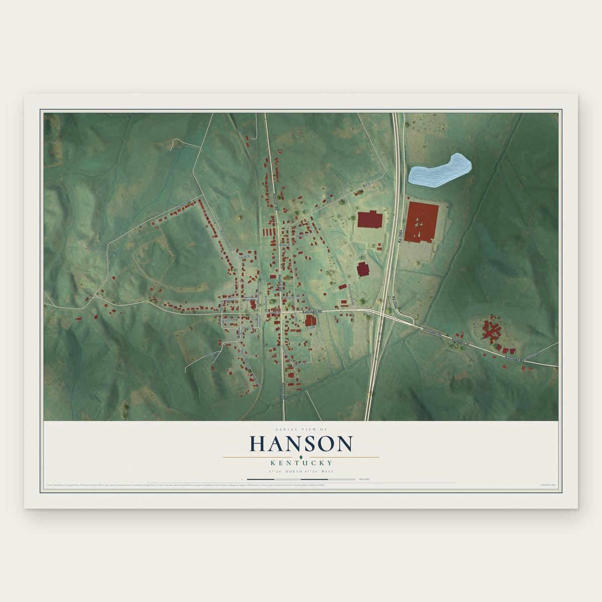 Hanson, Kentucky map print, the full design