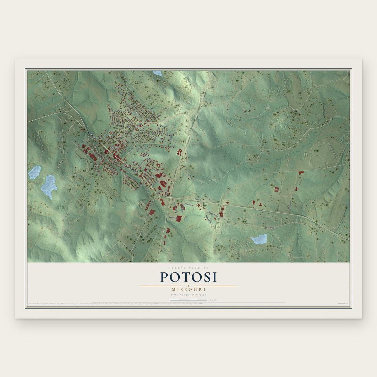 Potosi, Missouri map print, the full design